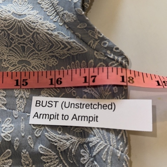 XS Halogen embroidered short sleeve blue and white, detailed zipper back dress - Picture 11 of 15